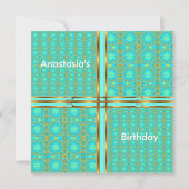 Uitnodiging Verjaardag Aqua & Gold Patchwork (Achterkant)