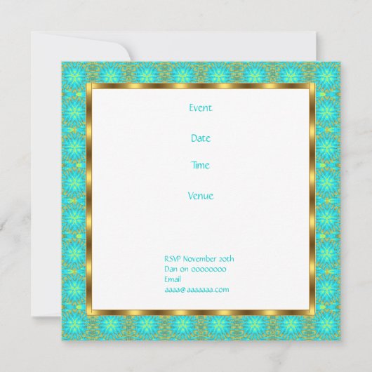 Uitnodiging Verjaardag Aqua & Goud Patchwork (Voorkant)