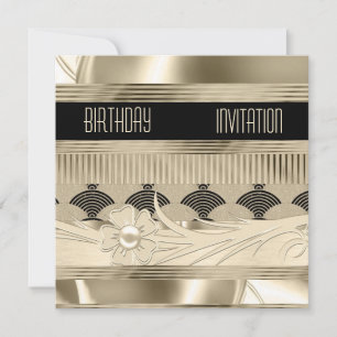 Uitnodiging Verjaardag Black Light Goud Art Deco