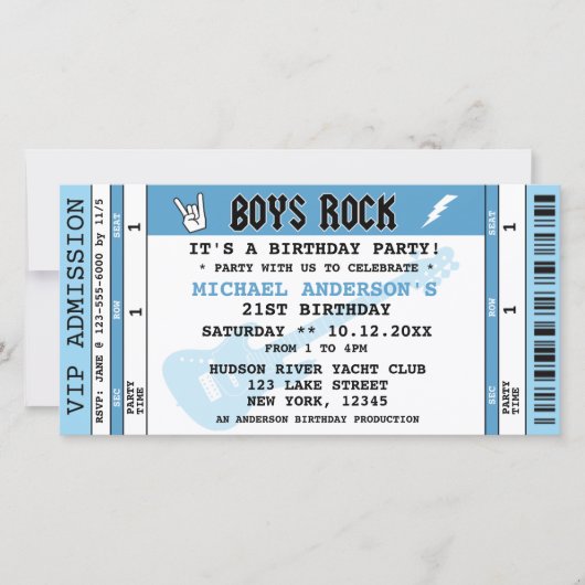 UITNODIGING VERJAARDAG BOYS ROCK CONCERT TICKET (Voorkant)