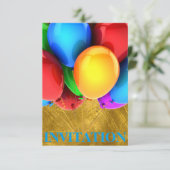 Uitnodiging verjaardag Carnival Ballons Gold (Staand voorkant)