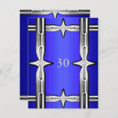 Uitnodiging Verjaardag Cobalt Blauw & Zilver (Voorkant / Achterkant)