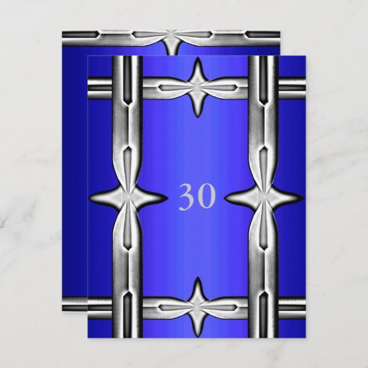 Uitnodiging Verjaardag Cobalt Blauw & Zilver (Voorkant / Achterkant)