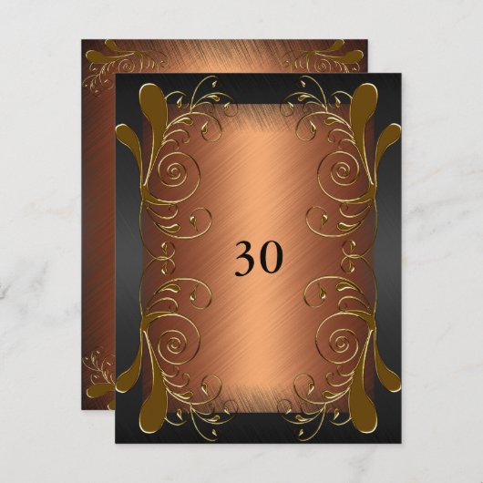 Uitnodiging Verjaardag Donker Zwart & Rust Goud Bl (Voorkant / Achterkant)