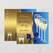 Uitnodiging verjaardag Elegant Blue Black Gold (Voorkant / Achterkant)