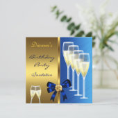 Uitnodiging verjaardag Elegant Blue Black Gold (Staand voorkant)
