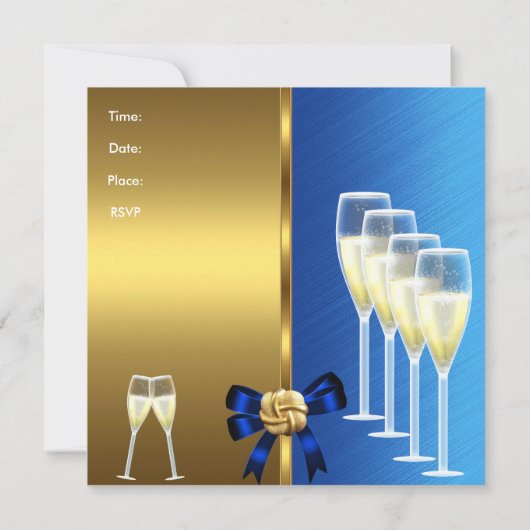 Uitnodiging verjaardag Elegant Blue Black Gold (Achterkant)