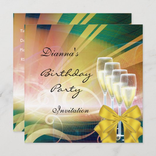 Uitnodiging verjaardag Elegant Modern Green Gol (Voorkant / Achterkant)