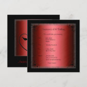 Uitnodiging Verjaardag Glamour Red Black Floral (Voorkant / Achterkant)