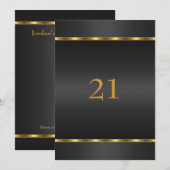 Uitnodiging Verjaardag Glamour Zwart en Goud (Voorkant / Achterkant)