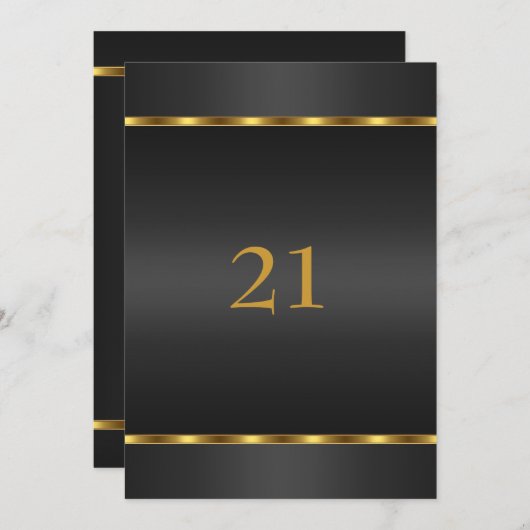 Uitnodiging Verjaardag Glamour Zwart en Goud (Voorkant / Achterkant)