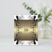 Uitnodiging Verjaardag Goud Wit & Zwart Bloemen Gl (Staand voorkant)