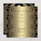 Uitnodiging Verjaardag Goud Zwart Bloemen 2 (Voorkant / Achterkant)