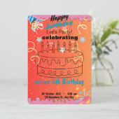 Uitnodiging verjaardag kleurrijk (Staand voorkant)