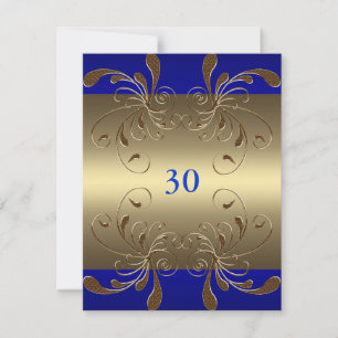 Uitnodiging Verjaardag Kobalt & Goud Bloemen Glam