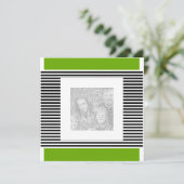 Uitnodiging Verjaardag Lime Green Black Stripe Fot (Staand voorkant)