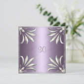 Uitnodiging Verjaardag Mauve met Zilveren Bloemen (Staand voorkant)