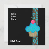 Uitnodiging Verjaardag Meisjes Cupcake Blauw (Achterkant)