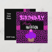 Uitnodiging Verjaardag Meisjes Cupcake Roze Paars (Voorkant / Achterkant)