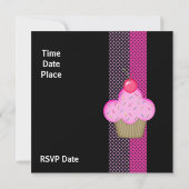 Uitnodiging Verjaardag Meisjes Cupcake Roze Stip (Achterkant)