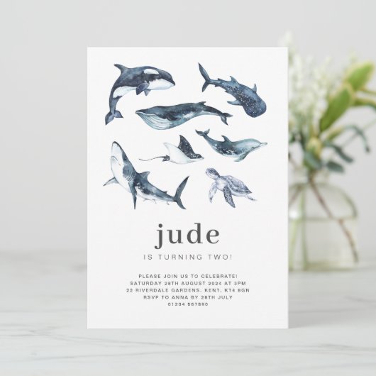 Uitnodiging Verjaardag Oceandieren (Staand voorkant)