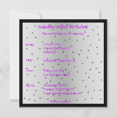 Uitnodiging Verjaardag Paarse Hart op Zwart (Achterkant)