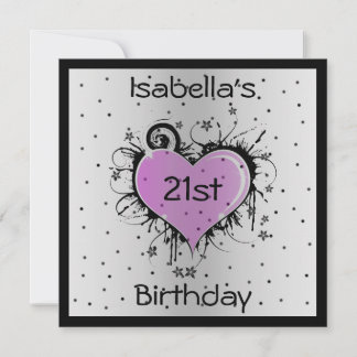 Uitnodiging Verjaardag Paarse Hart op Zwart