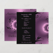 Uitnodiging Verjaardag Paarse met Zwarte Bloemen P (Voorkant / Achterkant)
