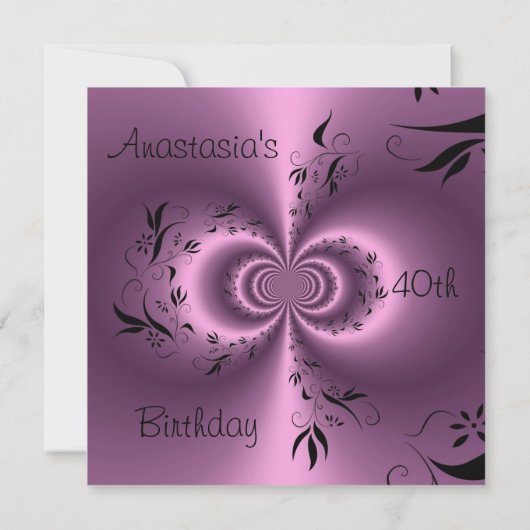 Uitnodiging Verjaardag Paarse met Zwarte Bloemen P (Achterkant)