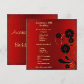 Uitnodiging Verjaardag Red Fray met Zwarte Bloemen (Voorkant / Achterkant)