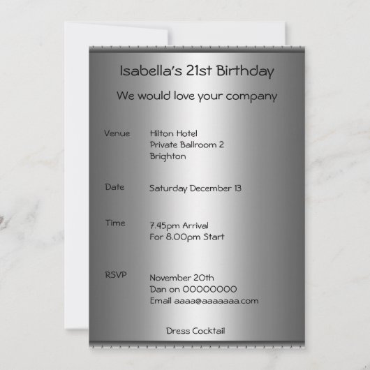 Uitnodiging Verjaardag Rode Hart op Zilver (Achterkant)