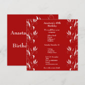 Uitnodiging Verjaardag Rood met Witte Bloemen (Voorkant / Achterkant)