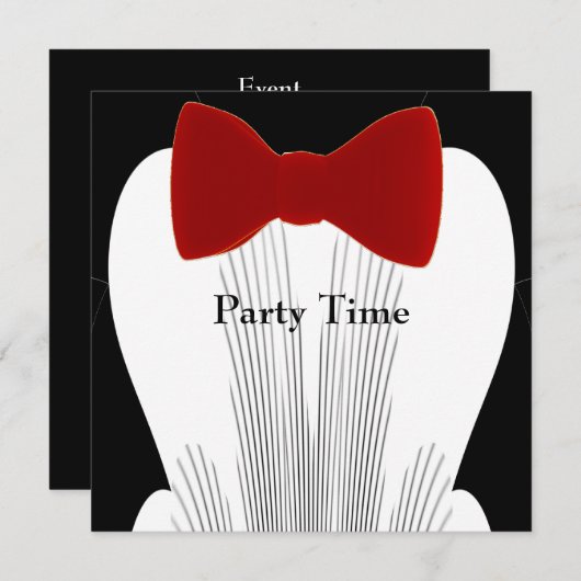 Uitnodiging Verjaardag Tuxedo Red Stropdas (Voorkant / Achterkant)