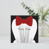 Uitnodiging Verjaardag Tuxedo Red Stropdas (Staand voorkant)