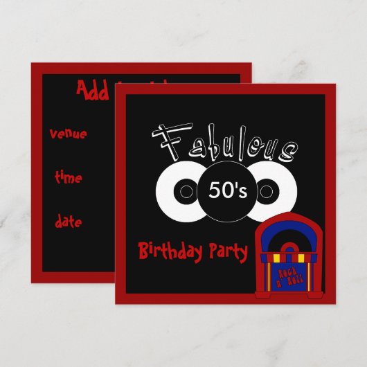 Uitnodiging verjaardag van de Fabulous 50's (Voorkant / Achterkant)