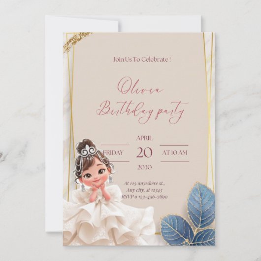Uitnodiging verjaardag voor kleine prinses (Voorkant)