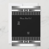 Uitnodiging Verjaardag Zilver op Zwart Chroom (Achterkant)