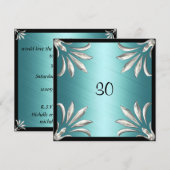 Uitnodiging Verjaardag Zwart Blauwgroen met Zilver (Voorkant / Achterkant)