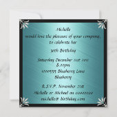 Uitnodiging Verjaardag Zwart Blauwgroen met Zilver (Achterkant)