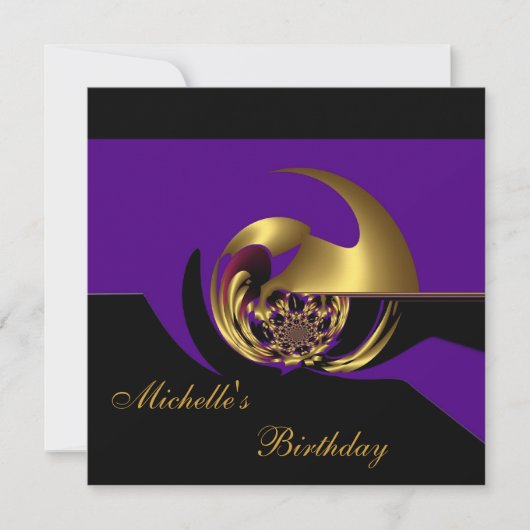 Uitnodiging Verjaardag Zwart & Paarse Goud Abstrac (Voorkant)