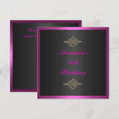 Uitnodiging Verjaardag Zwart Roze & Goud Trim (Voorkant / Achterkant)
