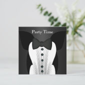 Uitnodiging Verjaardag Zwart Stropdas Suit (Staand voorkant)