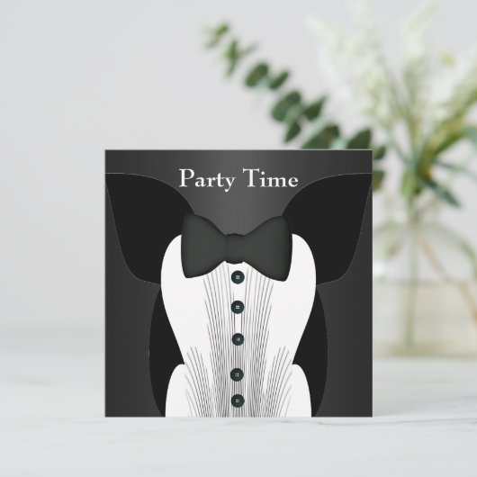 Uitnodiging Verjaardag Zwart Stropdas Suit (Staand voorkant)