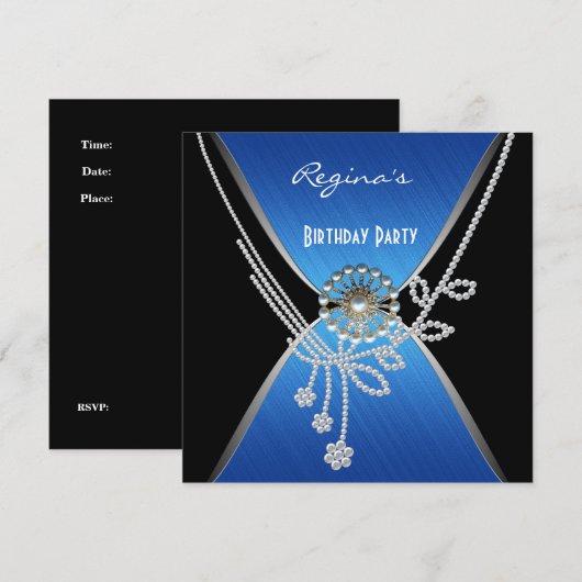 Uitnodiging verjaardag Zwarte Zilveren Pearl (Voorkant / Achterkant)