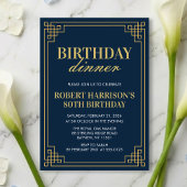 Uitnodiging Verjaardagsdiner Elegant Navy Goud 80s