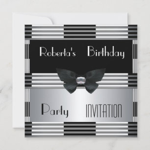 Uitnodiging Verjaardagsfeest Art Deco Zwart Zilver