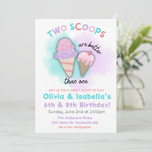 Uitnodiging verjaardagsfeest broer/zus, Dubbele ve (Staand voorkant)