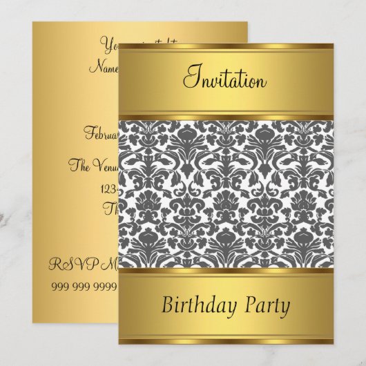 Uitnodiging Verjaardagsfeest Damask (Voorkant / Achterkant)
