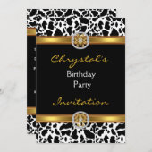 Uitnodiging Verjaardagsfeest Dier Koe Goud Sierade (Voorkant / Achterkant)