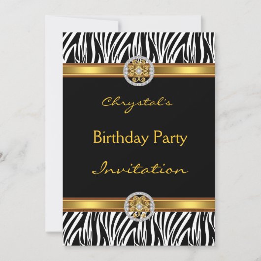Uitnodiging Verjaardagsfeest Dier Zebra Goud Siera (Voorkant)